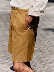 Tan Brown Smart Linen Look Shorts With Internal Drawcord - Image 4 of 6