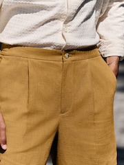 Tan Brown Smart Linen Look Shorts With Internal Drawcord - Image 5 of 6