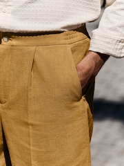 Tan Brown Smart Linen Look Shorts With Internal Drawcord - Image 6 of 6