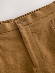 Tan Brown Smart Linen Look Shorts With Internal Drawcord - Image 9 of 10