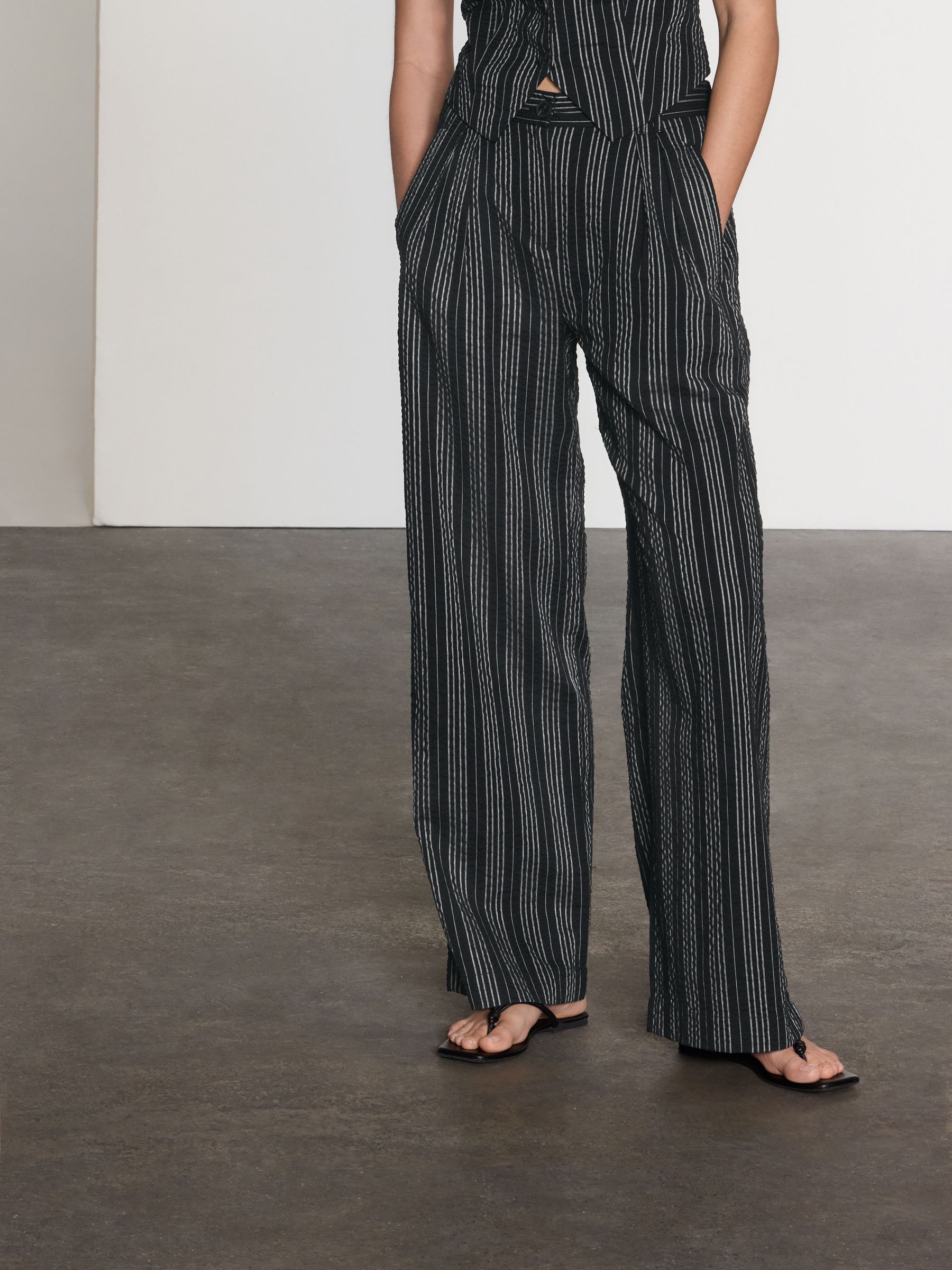 Textured Straight Leg Trousers in Pencil Mel