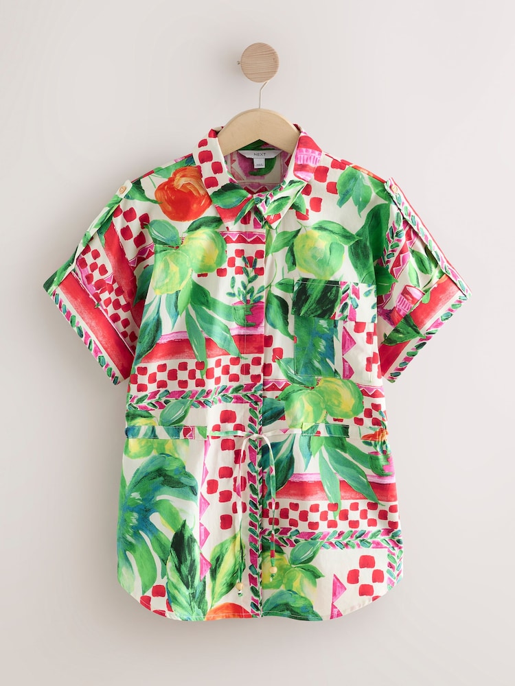 Brillante multicolor - Floral 100% Cotton Tie Waist Shirt - Imagen 1 de 3