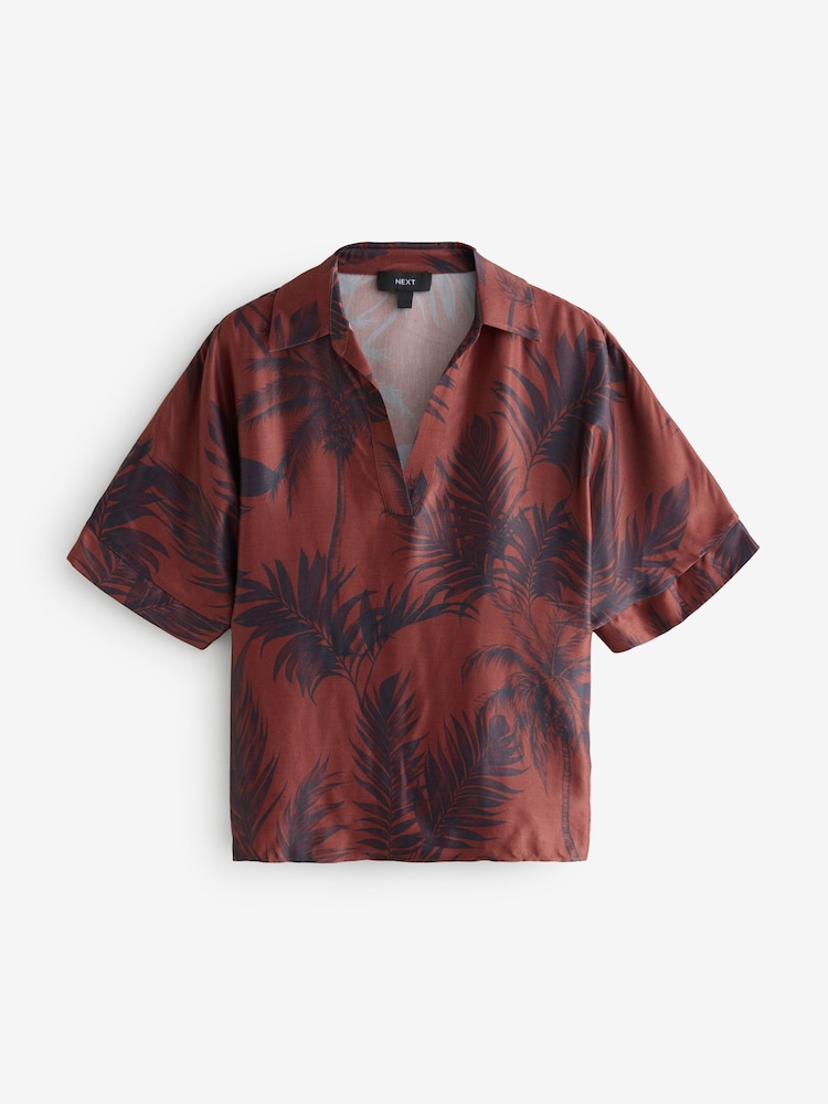 Marron/bleu marine Palm - Chemises en Satin à col Col en V - Image 1 of 3