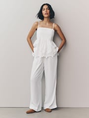 Weiß - Wide-Leg-Hose mit Leinen - Bild 1 von 7