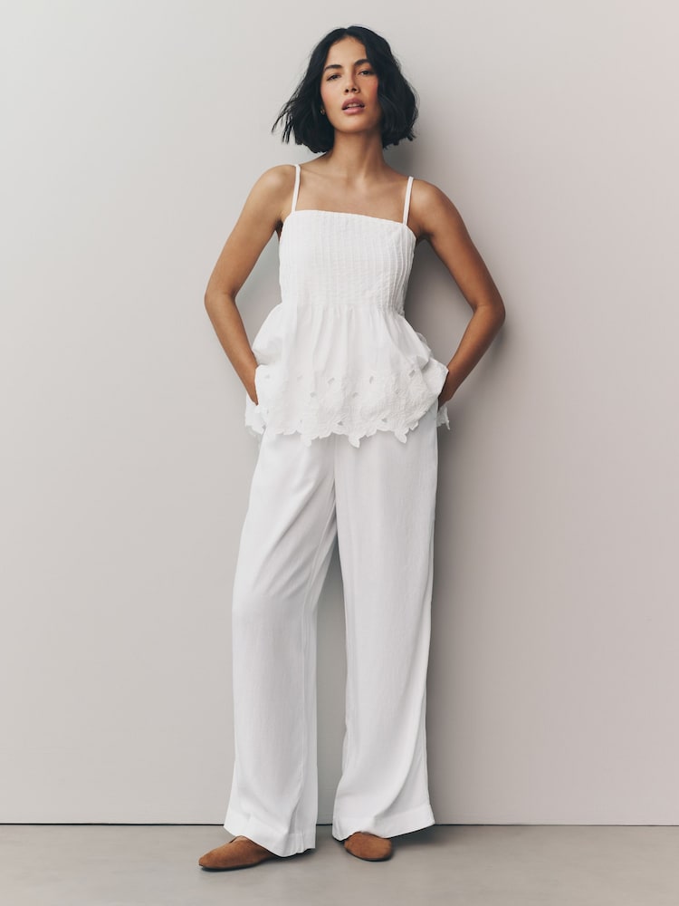 Weiß - Wide-Leg-Hose mit Leinen - Bild 1 von 7