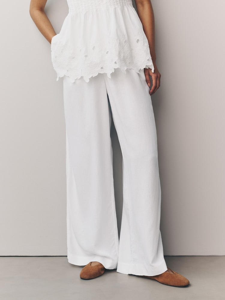 Weiß - Wide-Leg-Hose mit Leinen - Bild 2 von 7