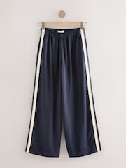 Navy Side Stripe Wide Leg Linen Rich Trousers - Image 6 of 8