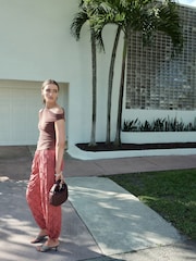 Pink Satin Jacquard Harem Trousers - Image 2 of 9