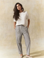 Black/White Gingham Stay Smart Barrel Leg Linen Rich Trousers - Image 1 of 8