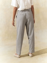 Black/White Gingham Stay Smart Barrel Leg Linen Rich Trousers - Image 3 of 8