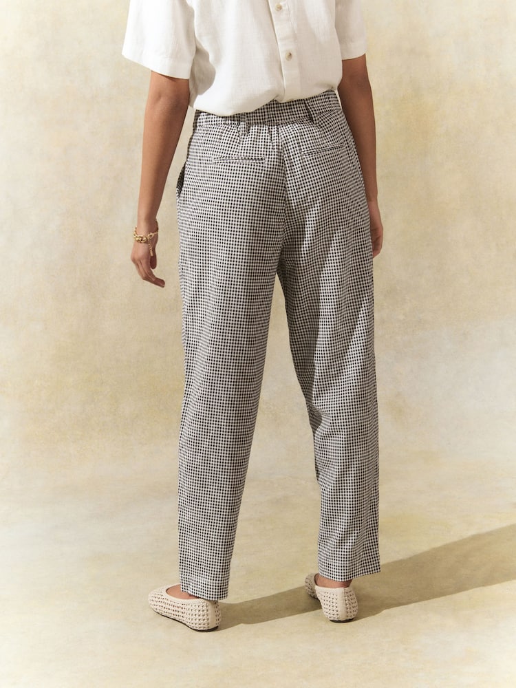Black/White Gingham Stay Smart Barrel Leg Linen Rich Trousers - Image 3 of 8