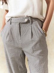 Black/White Gingham Stay Smart Barrel Leg Linen Rich Trousers - Image 4 of 8