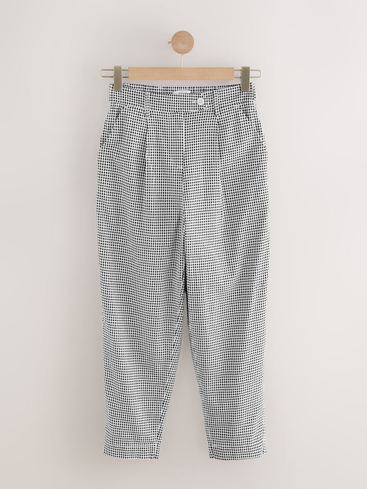 Black/White Gingham Stay Smart Barrel Leg Linen Rich Trousers - Image 6 of 8