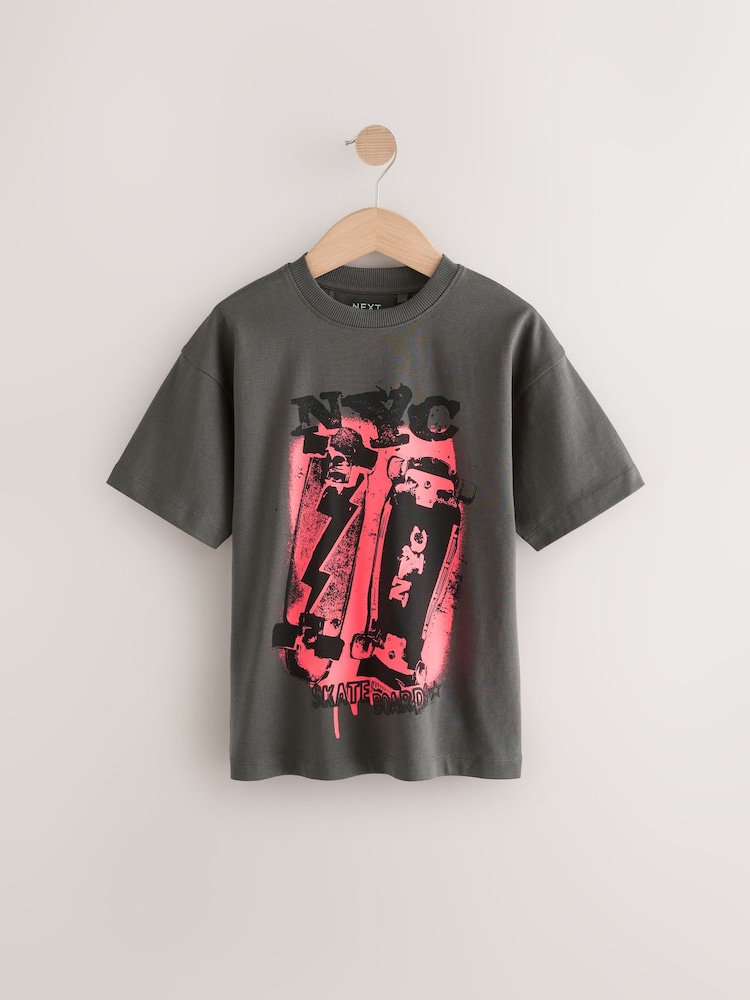 Charcoal Grey Skate Relaxed Fit Graphic Print Short Sleeve T-Shirts 3 Pack (3-16yrs) - Image 3 of 4