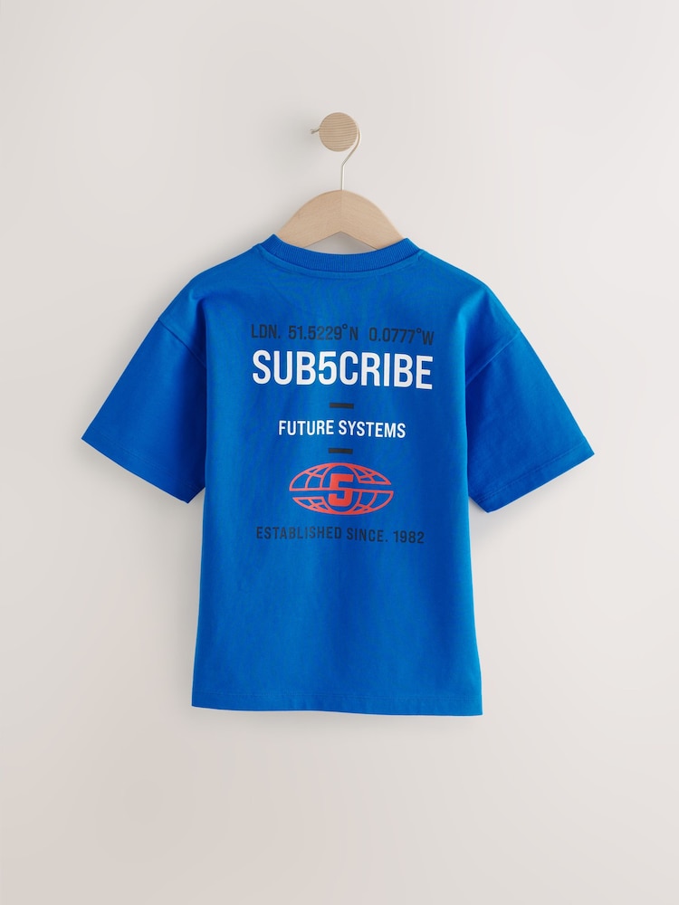 Cobalt Blue/White Stripe Sub5cribe Relaxed Fit Graphic Print Short Sleeve 100% Cotton T-Shirts 3 Pack (3-16yrs) - Image 3 of 7