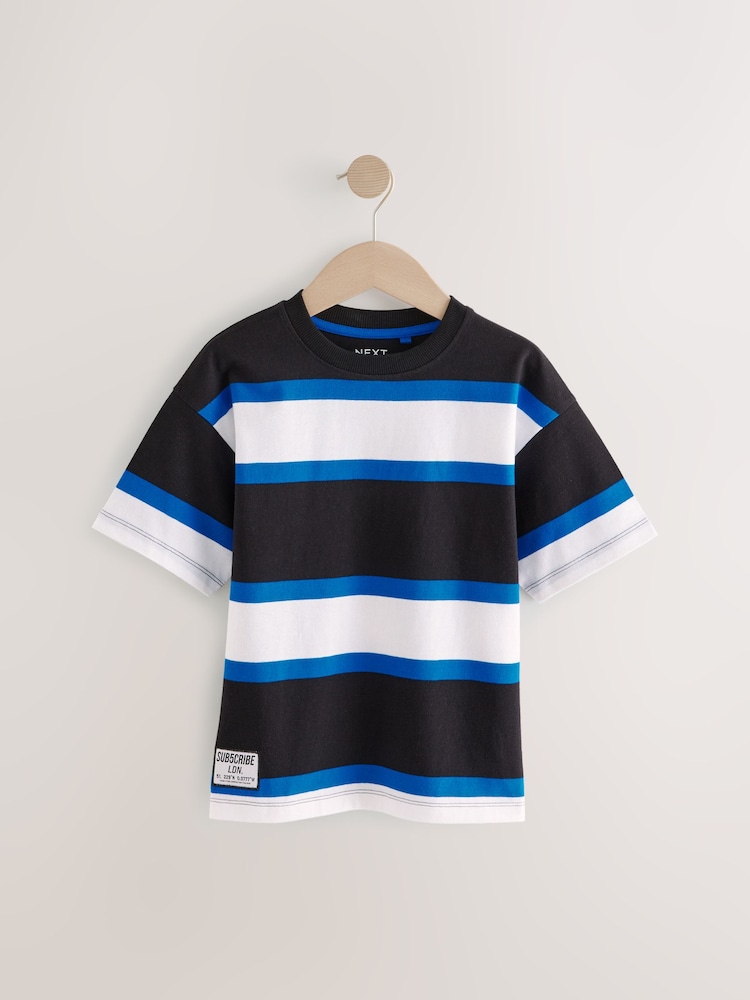 Cobalt Blue/White Stripe Sub5cribe Relaxed Fit Graphic Print Short Sleeve 100% Cotton T-Shirts 3 Pack (3-16yrs) - Image 4 of 7