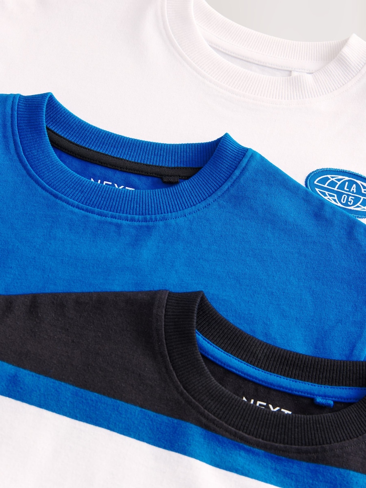 Cobalt Blue/White Stripe Sub5cribe Relaxed Fit Graphic Print Short Sleeve 100% Cotton T-Shirts 3 Pack (3-16yrs) - Image 6 of 7