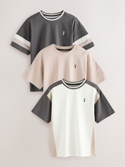 Grau/Zementgrau/Weiß - Kurzarm-T-Shirts aus 100% Baumwolle in Relaxed-Fit mit Colourblock-Design, 3er-Pack (3–16 J.) - Bild 1 von 4