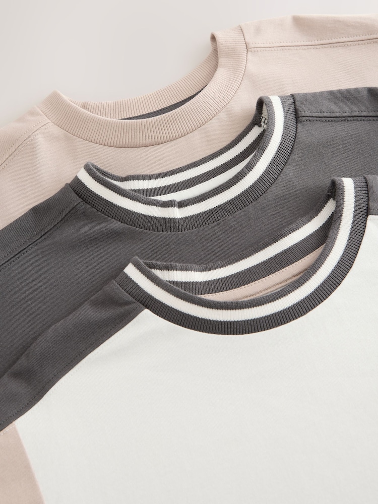 Grey/Cement/White Relaxed Fit Colourblock Short Sleeve 100% Cotton T-Shirts 3 Pack (3-16yrs) - Image 3 of 4