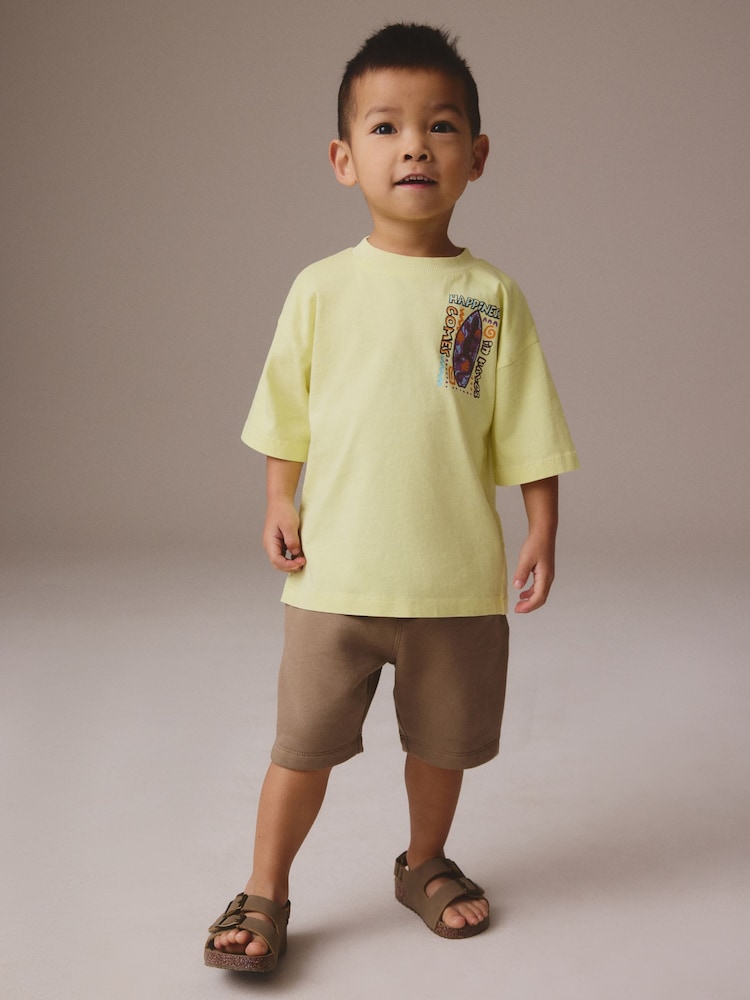 Citrine Yellow Short Sleeve T-Shirt & Carpenter Shorts Set (3mths-7yrs) - Image 2 of 4