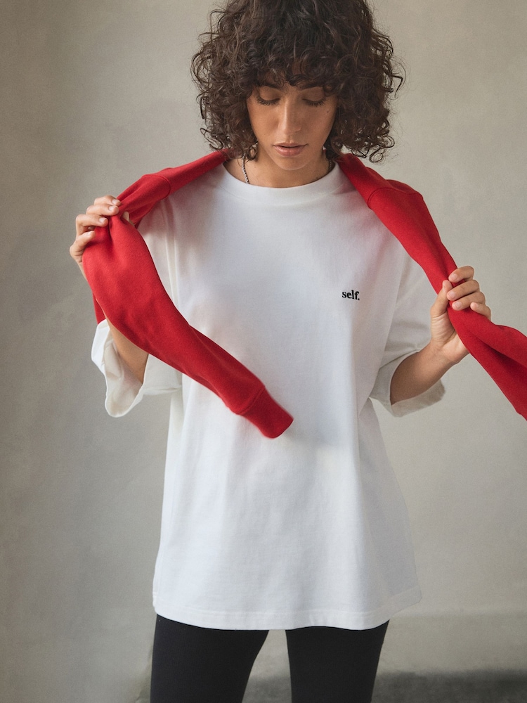 self. White 100% Cotton Oversized Heavyweight T-Shirt - Image 2 of 6