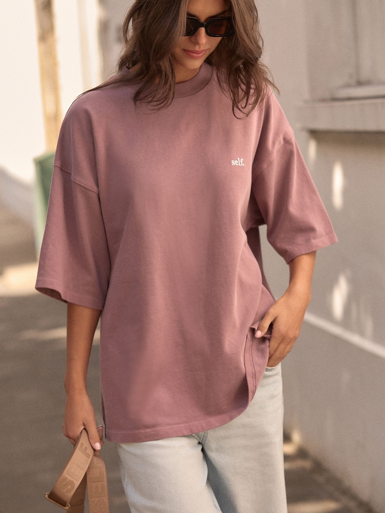 self. Washed Mauve 100% Cotton Oversized Heavyweight T-Shirt - Image 1 of 4