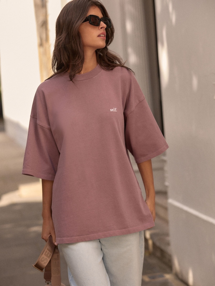 self. Washed Mauve 100% Cotton Oversized Heavyweight T-Shirt - Image 2 of 4