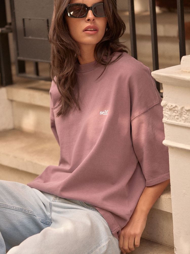 self. Washed Mauve 100% Cotton Oversized Heavyweight T-Shirt - Image 4 of 4