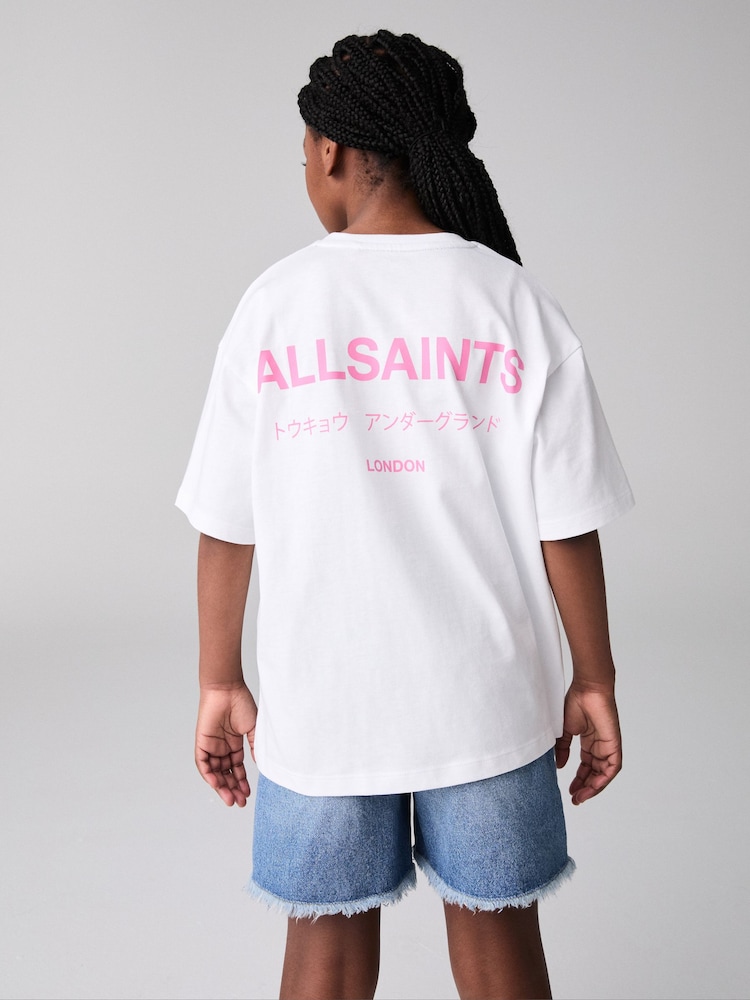 Белый/розовый - smALLSAINTS Oversized Girls Underground Crew T-Shirt - Image 1 of 7