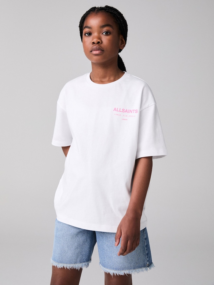 Белый/розовый - smALLSAINTS Oversized Girls Underground Crew T-Shirt - Image 2 of 7