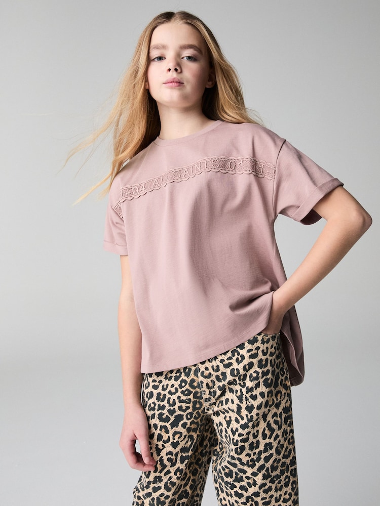 smALLSAINTS Mauve Purple Girls Logo Lace Pleat Back T-Shirt - Image 1 of 6