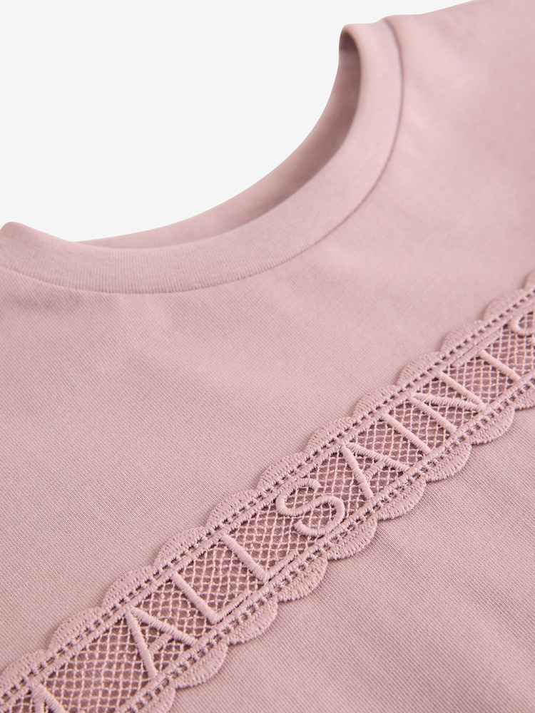 smALLSAINTS Mauve Purple Girls Logo Lace Pleat Back T-Shirt - Image 6 of 6
