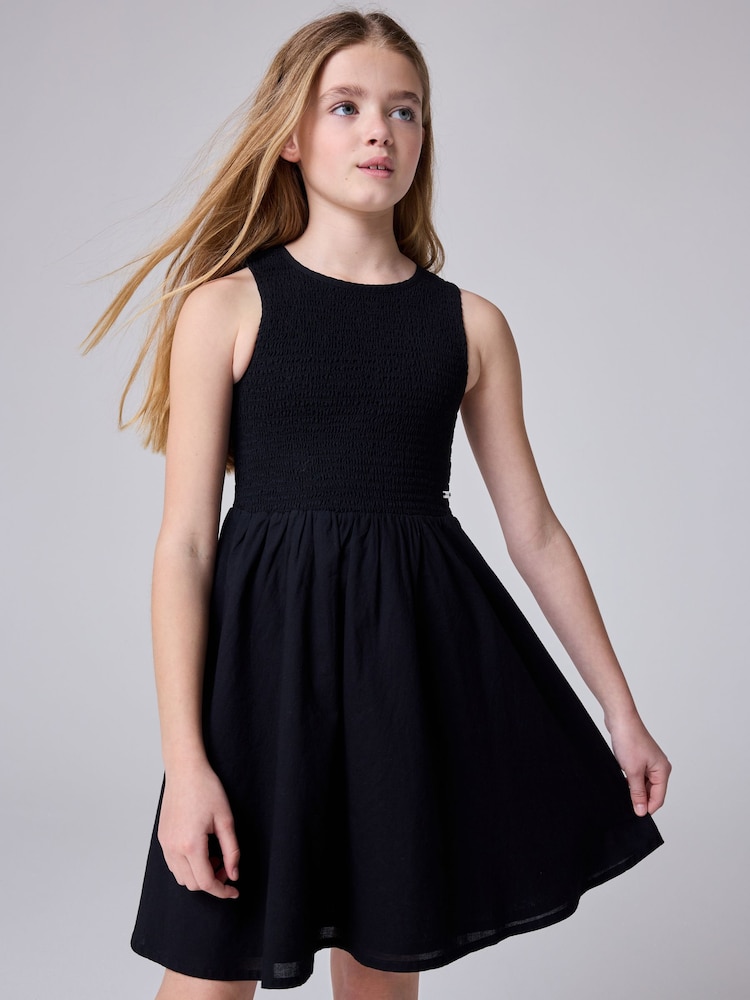 smALLSAINTS Black Ode Smocked Sleeveless 100% Cotton Dress - Image 3 of 11