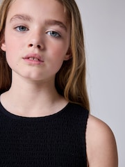 smALLSAINTS Black Ode Smocked Sleeveless 100% Cotton Dress - Image 6 of 11