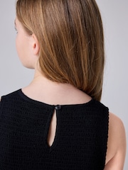 smALLSAINTS Black Ode Smocked Sleeveless 100% Cotton Dress - Image 7 of 11
