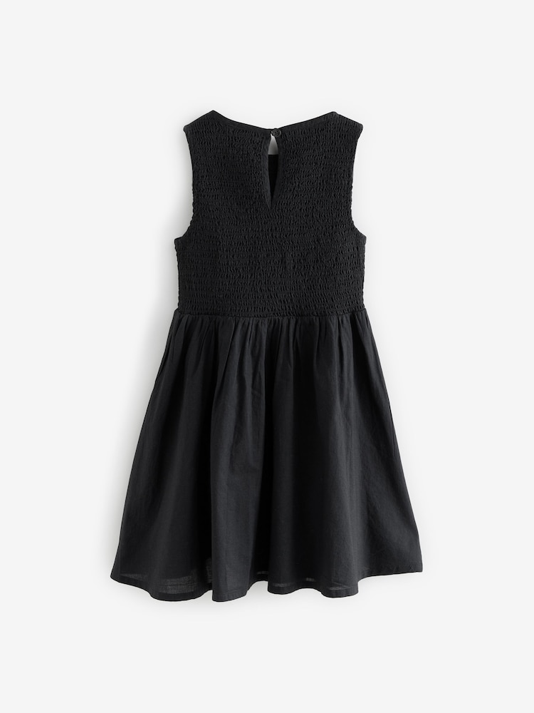 smALLSAINTS Black Ode Smocked Sleeveless 100% Cotton Dress - Image 9 of 11