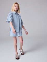 smALLSAINTS Blue/White Karina Stripe Relaxed 100% Cotton Shirt and Short Set - Image 1 of 9