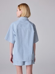 smALLSAINTS Blue/White Karina Stripe Relaxed 100% Cotton Shirt and Short Set - Image 3 of 9