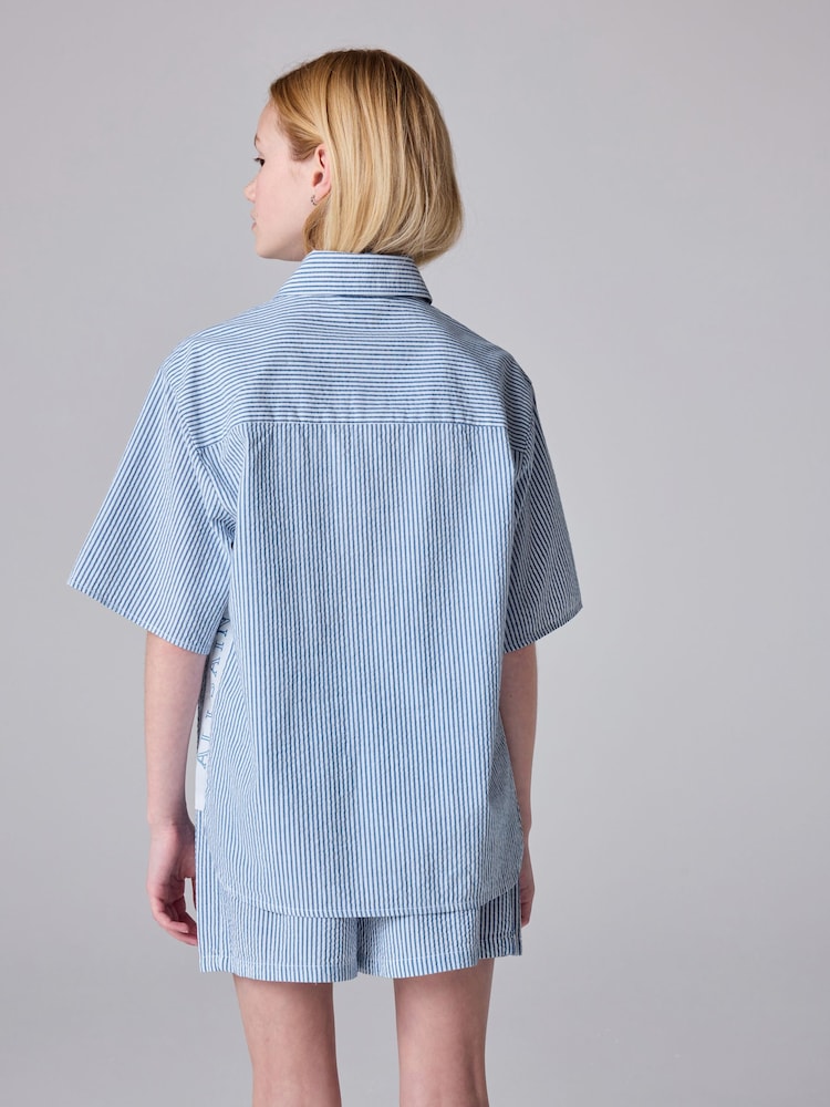 smALLSAINTS Blue/White Karina Stripe Relaxed 100% Cotton Shirt and Short Set - Image 3 of 9