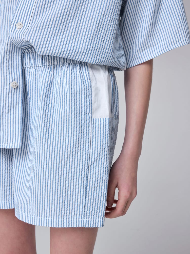 smALLSAINTS Blue/White Karina Stripe Relaxed 100% Cotton Shirt and Short Set - Image 4 of 9