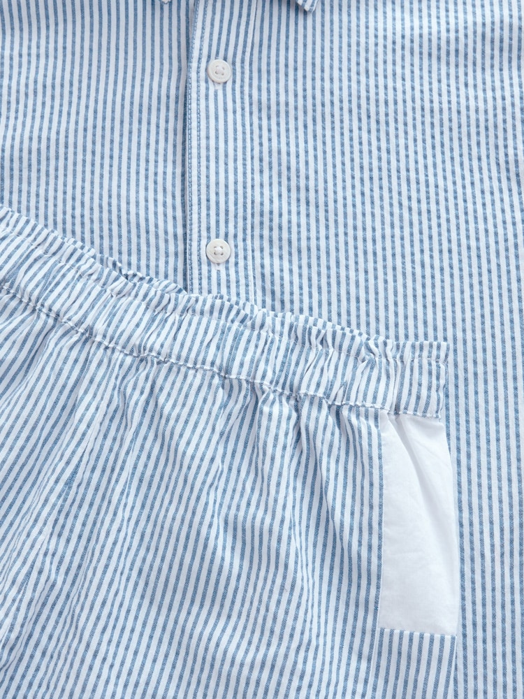 smALLSAINTS Blue/White Karina Stripe Relaxed 100% Cotton Shirt and Short Set - Image 7 of 9