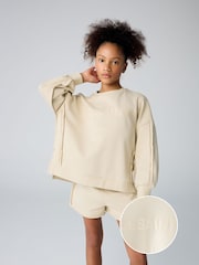 smALLSAINTS Neutral Girls Oversized Logo Sweatshirt and Short Set - Image 1 of 9