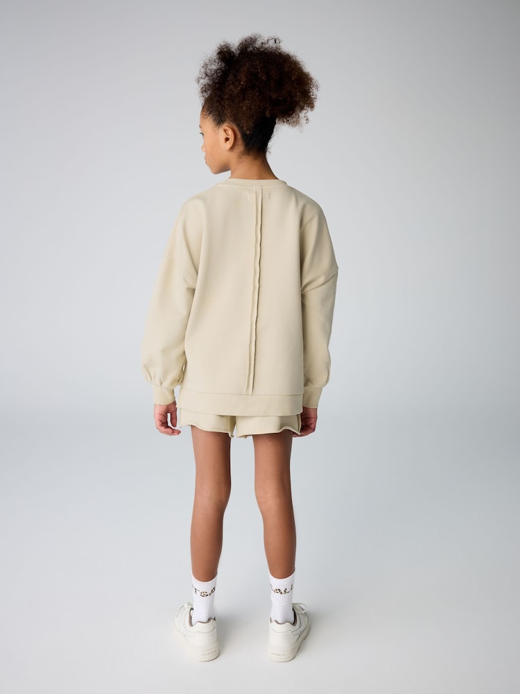 smALLSAINTS Neutral Girls Oversized Logo Sweatshirt and Short Set - Image 2 of 9