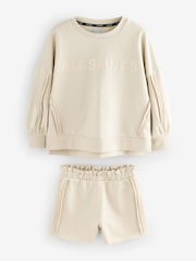 smALLSAINTS Neutral Girls Oversized Logo Sweatshirt and Short Set - Image 8 of 9