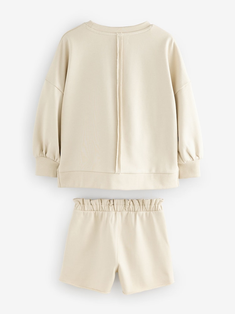 smALLSAINTS Neutral Girls Oversized Logo Sweatshirt and Short Set - Image 9 of 9