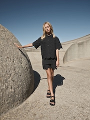 smALLSAINTS Black Girls 100% Cotton Broderie Shirt and Shorts Set - Image 1 of 9