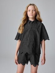 smALLSAINTS Black Girls 100% Cotton Broderie Shirt and Shorts Set - Image 2 of 9