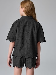 smALLSAINTS Black Girls 100% Cotton Broderie Shirt and Shorts Set - Image 3 of 9