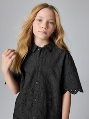 smALLSAINTS Black Girls 100% Cotton Broderie Shirt and Shorts Set - Image 4 of 9