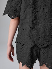 smALLSAINTS Black Girls 100% Cotton Broderie Shirt and Shorts Set - Image 5 of 9